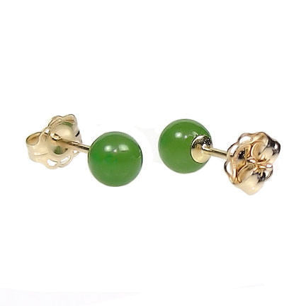 4mm Nephrite Green Jade Ball Stud Earrings 14K Yellow Gold - Trustmark Jewelers - Earrings - 1