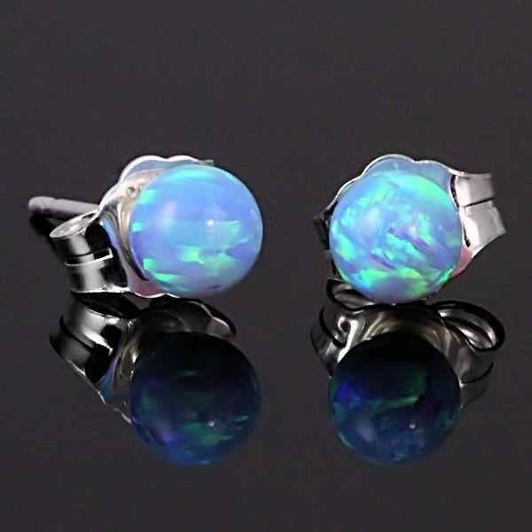 Sky: 4mm Azure Blue Opal Ball Stud Post Earrings 925 Sterling Silver - TrustmarkJewelers.com