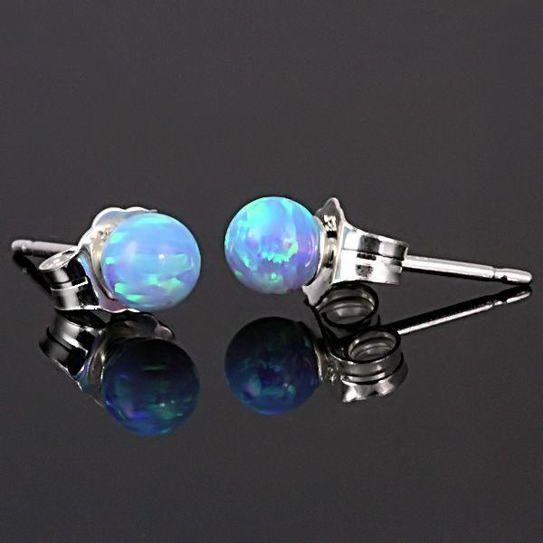 Sky: 4mm Azure Blue Opal Ball Stud Post Earrings 925 Sterling Silver - TrustmarkJewelers.com