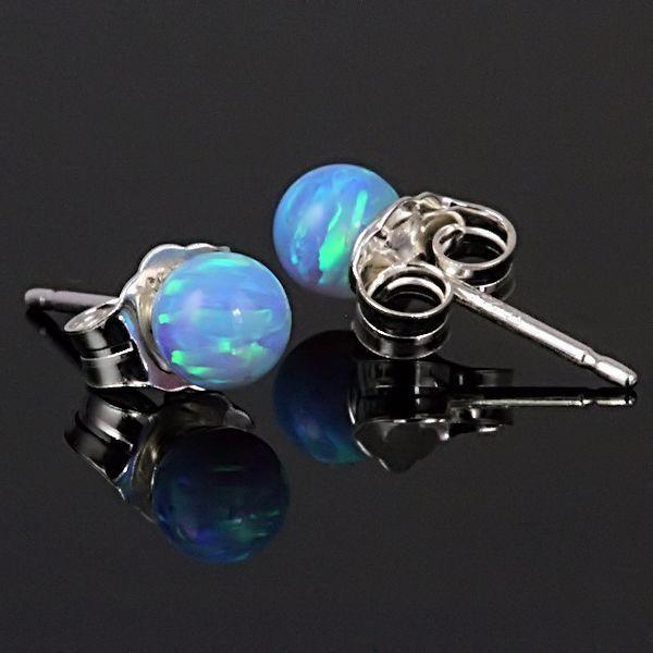 Sky: 4mm Azure Blue Opal Ball Stud Post Earrings 925 Sterling Silver - TrustmarkJewelers.com