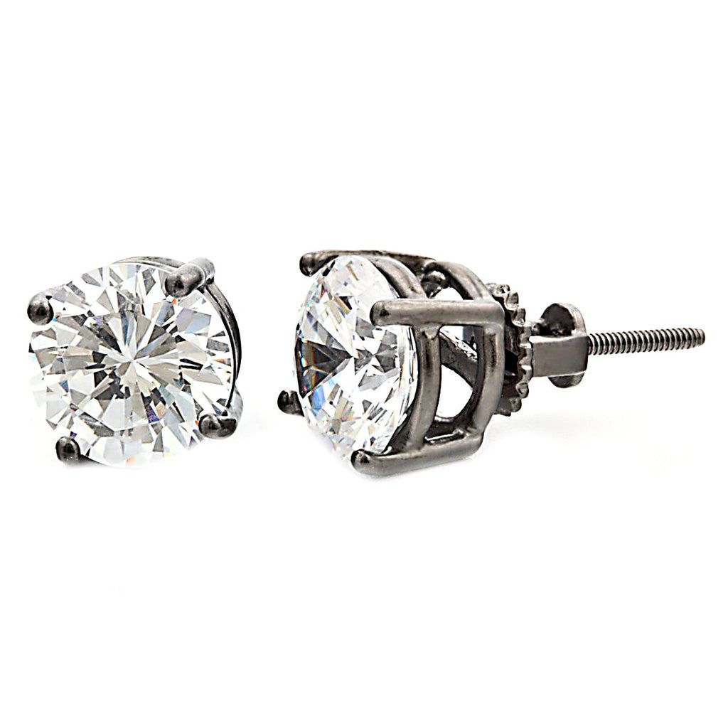 Denny: 8mm, 4.0ct IOF CZ Black Rhodium Finish Screw Back Earrings - Trustmark Jewelers - Earrings - 1