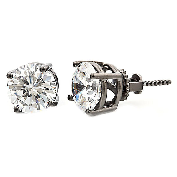 Denny: 8mm, 4.0ct IOF CZ Black Rhodium Finish Screw Back Earrings - Trustmark Jewelers - Earrings - 1
