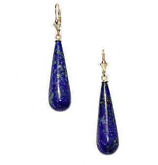 35mm Lapis Lazuli Teardrop Leverback Earrings 14K Gold - Trustmark Jewelers - Earrings - 2