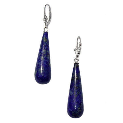 35mm Lapis Lazuli Teardrop Leverback Earrings 14K White Gold - Trustmark Jewelers - Earrings - 1