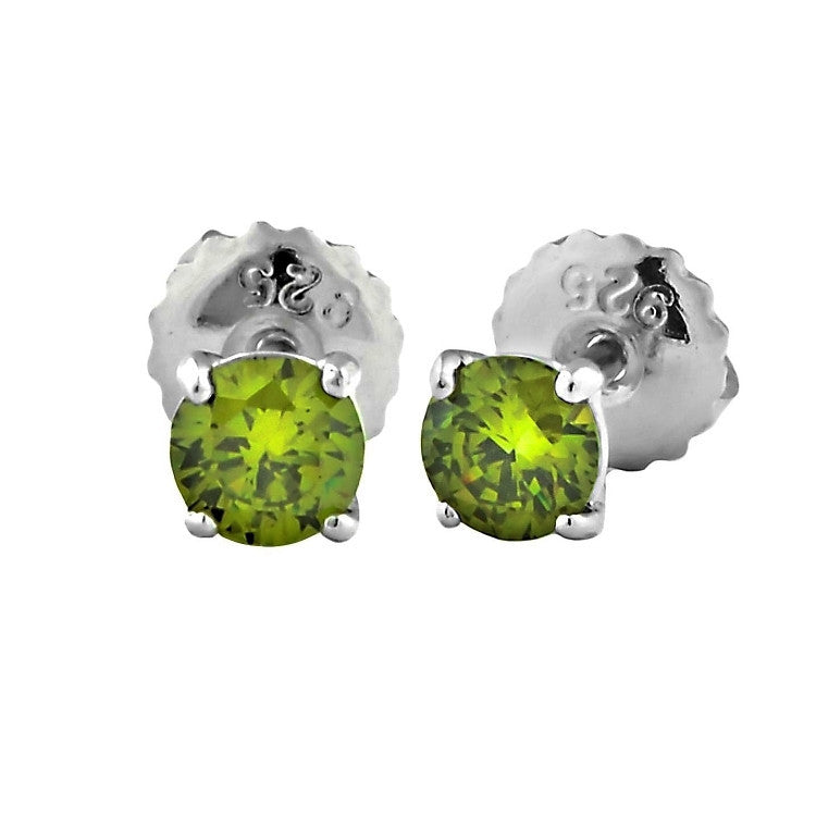 Ellah: 4mm, 0.50ct Peridot Ice CZ Screw Back Earrings Sterling Silver - Trustmark Jewelers - Earrings - 1