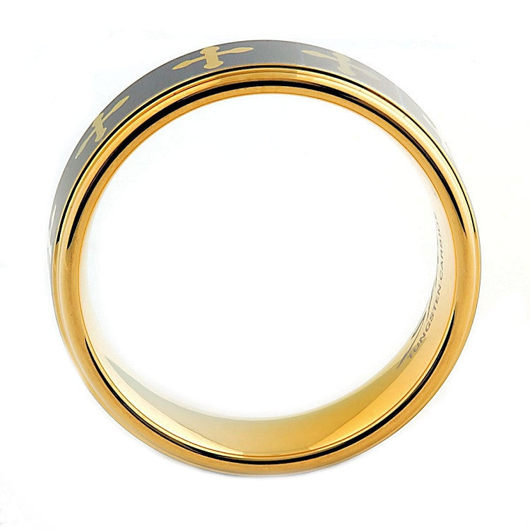 Saints Cross: Mens Gold IP Tungsten Carbide Comfort Fit Band Ring - Trustmark Jewelers - Mens Rings - 4