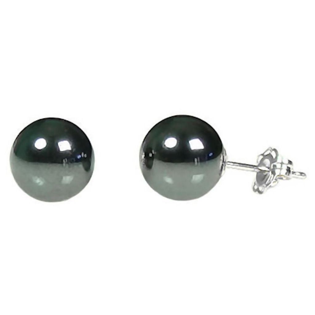 8mm Black Hematine Ball Stud Earrings 14K White - Trustmark Jewelers - Earrings - 1