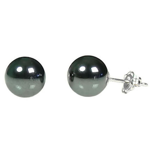 8mm Black Hematine Ball Stud Earrings 14K White - Trustmark Jewelers - Earrings - 1