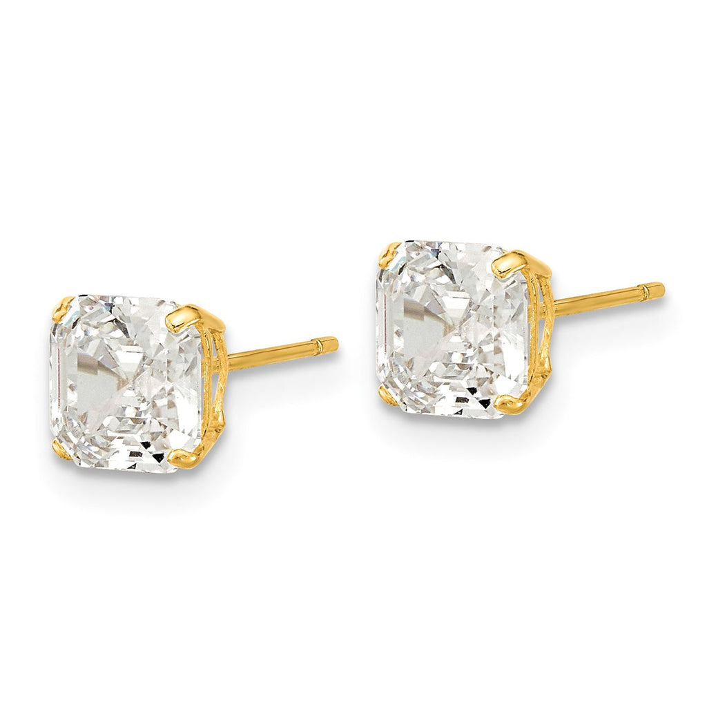 Genesis: Asscher Cut Ice on Fire CZ Wire Basket Earrings 14K Yellow Gold