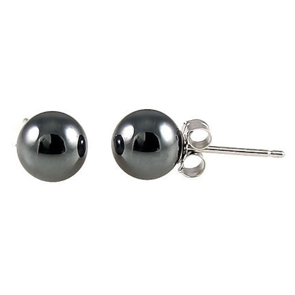 6mm Black Hematine Ball Stud Earrings Sterling Silver - Trustmark Jewelers - Earrings - 1