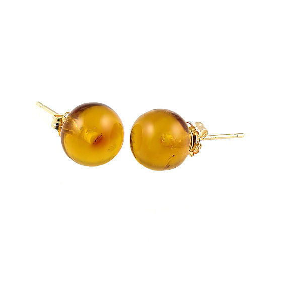 6mm Russian Baltic Amber Ball Stud Earrings 14K White Gold - Trustmark Jewelers - Earrings - 1