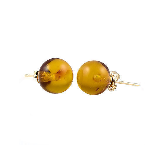 6mm Russian Baltic Amber Ball Stud Earrings 14K White Gold - Trustmark Jewelers - Earrings - 2