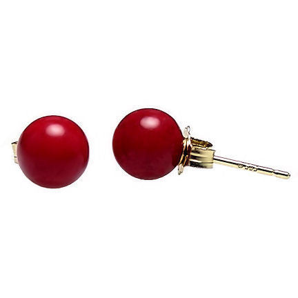 4mm Italian Red Coral Ball Stud Earrings 14K Yellow Gold - Trustmark Jewelers - Earrings - 1