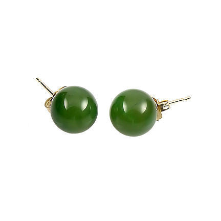 6mm Nephrite Green Jade Ball Stud Earrings 14K Yellow Gold - Trustmark Jewelers - Earrings - 1