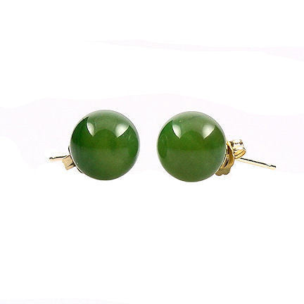 6mm Nephrite Green Jade Ball Stud Earrings 14K Yellow Gold - Trustmark Jewelers - Earrings - 2