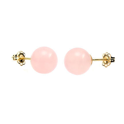 6mm Rose Quartz Ball Stud Earrings 14K Yellow Gold - Trustmark Jewelers - Earrings - 1