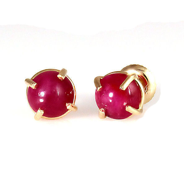 Kanya: 6mm, 2.3ct Genuine Ruby Cab Screw-back Stud Earrings 14K Yellow Gold - Trustmark Jewelers - Earrings - 1