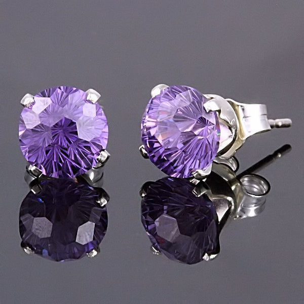 Starfire: 8mm Brazilian Amethyst Crown Set Stud Earrings 925 Silver - Trustmark Jewelers - Earrings - 1