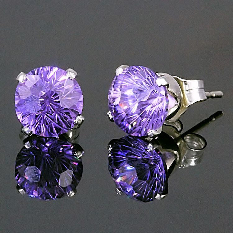 Starfire: 8mm Brazilian Amethyst Crown Set Stud Earrings 925 Silver - Trustmark Jewelers - Earrings - 2