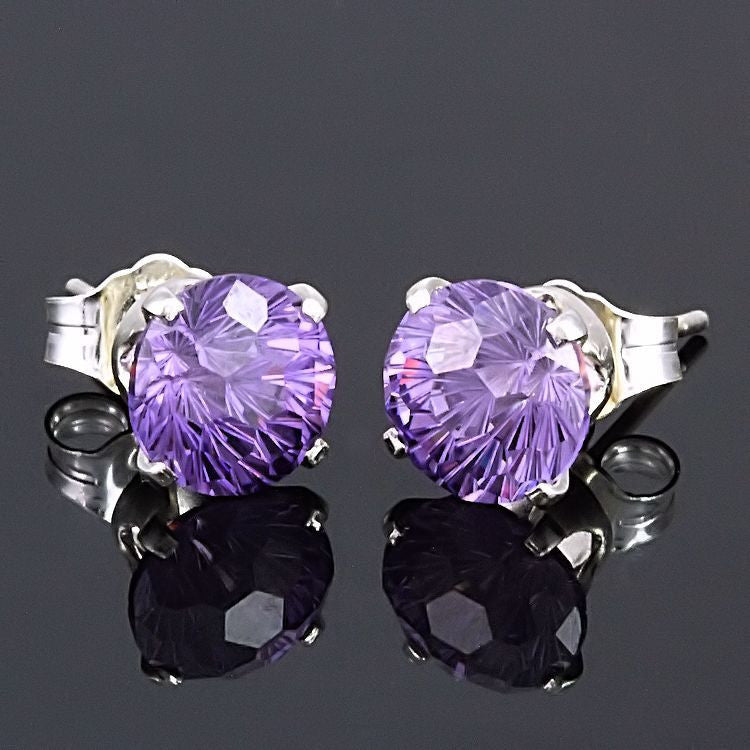 Starfire: 8mm Brazilian Amethyst Crown Set Stud Earrings 925 Silver - Trustmark Jewelers - Earrings - 3
