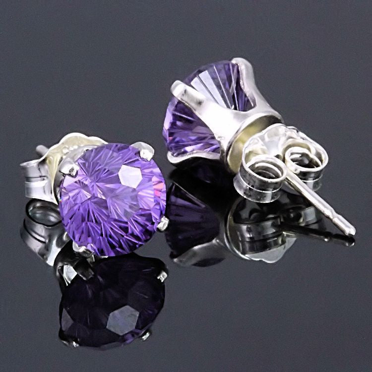 Starfire: 8mm Brazilian Amethyst Crown Set Stud Earrings 925 Silver - Trustmark Jewelers - Earrings - 4