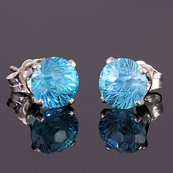 8mm Brazilian Aquamarine Crown Set Earrings 925 Silver - Trustmark Jewelers - Earrings - 1