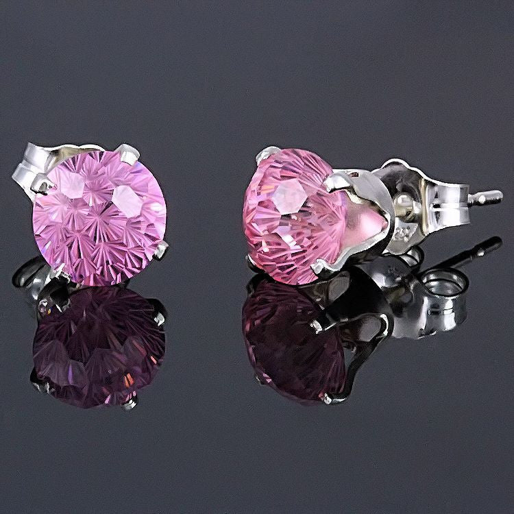 Starfire: 6mm Pink Sapphire Ice CZ Crown Set Earrings 925 Silver - Trustmark Jewelers - Earrings - 2