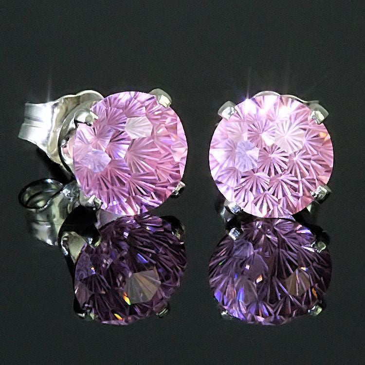 Starfire: 8mm Pink Sapphire Ice CZ Crown Set Earrings 925 Silver - Trustmark Jewelers - Earrings - 3