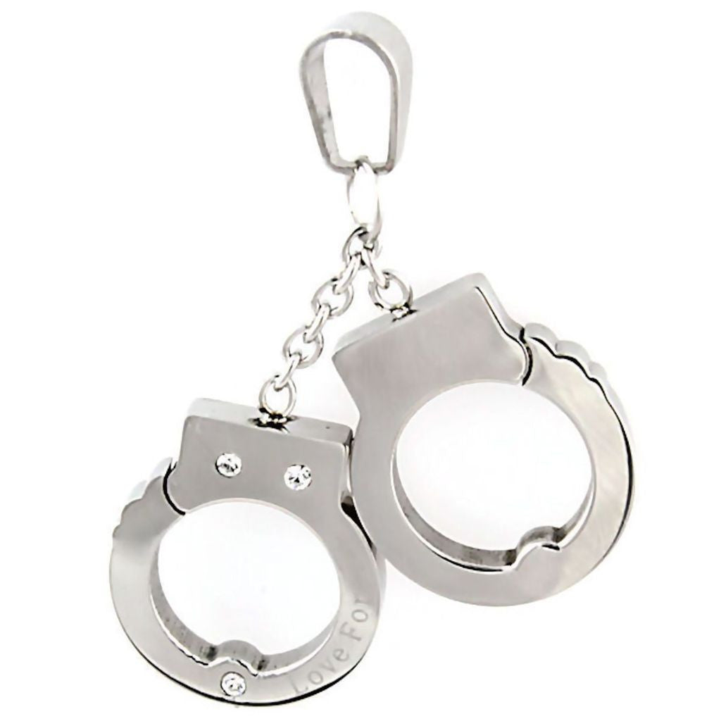 Nevada: Handcuff Love Forever Charm Pendant Russian Ice CZ 316L Steel - Trustmark Jewelers - Pendants and Necklaces - 1