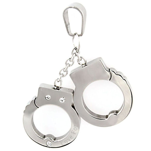 Nevada: Handcuff Love Forever Charm Pendant Russian Ice CZ 316L Steel - Trustmark Jewelers - Pendants and Necklaces - 1
