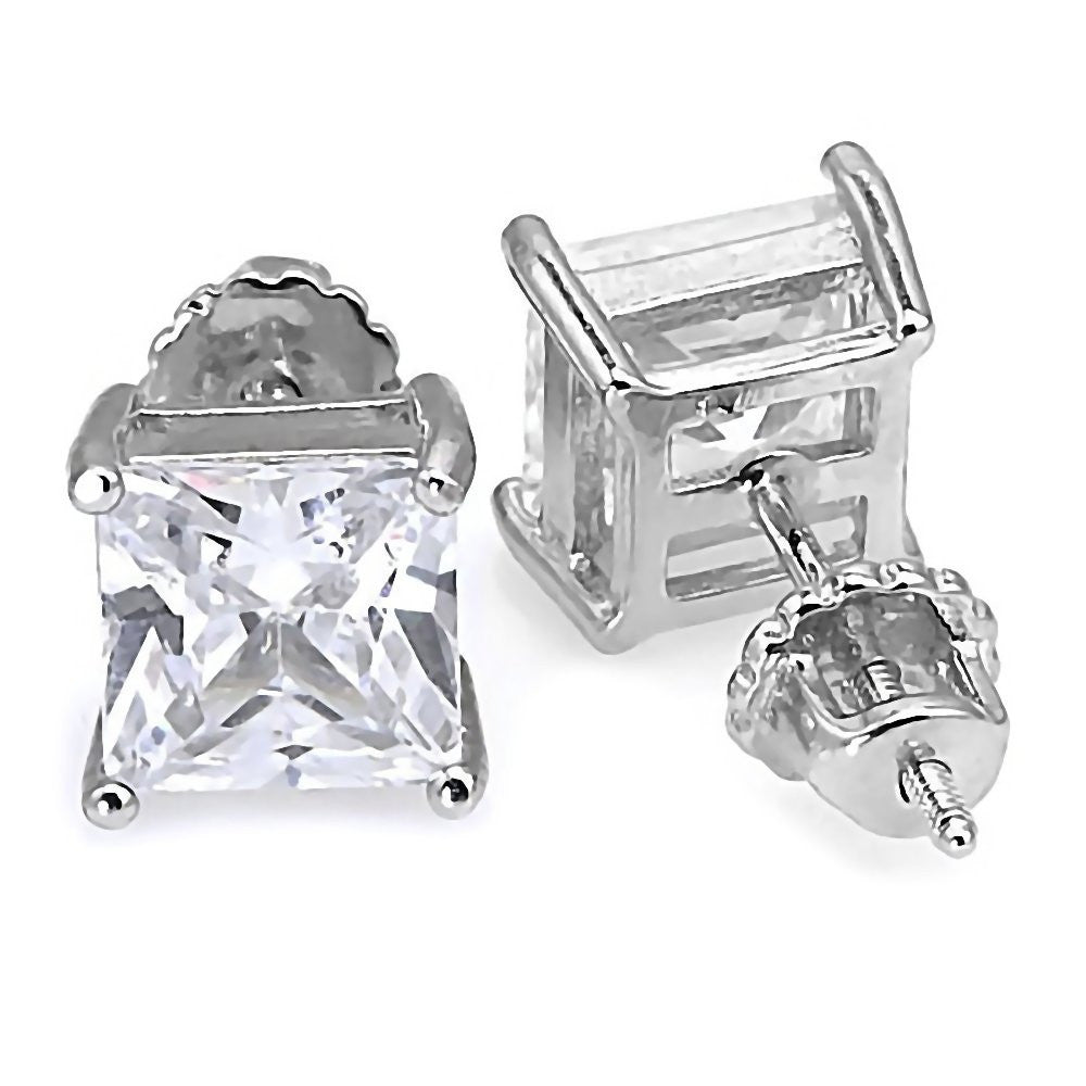 Kegan: Mens 8mm 5.80ct Square Cut Russian Ice CZ Screw Back Earrings