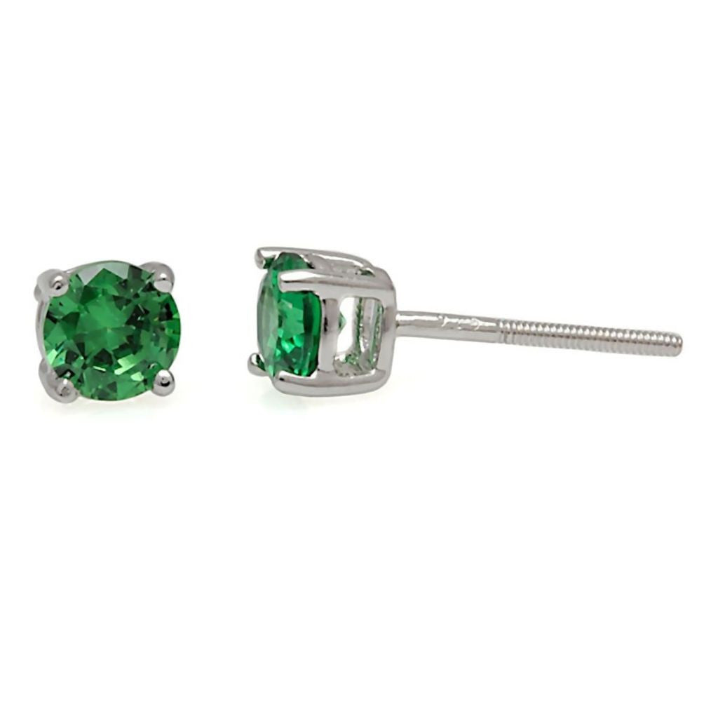 Brazil: 5mm, 1.0ct Emerald Green Russian Ice CZ Screw Back Earrings - Trustmark Jewelers - Earrings - 1
