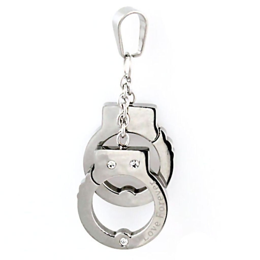 Nevada: Handcuff Love Forever Charm Pendant Russian Ice CZ 316L Steel - Trustmark Jewelers - Pendants and Necklaces - 2