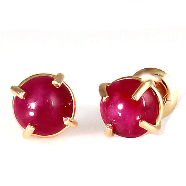Kanya: 8mm, 5.5ct Genuine Ruby Cab Screw-back Stud Earrings 14K Yellow Gold - Trustmark Jewelers - Earrings - 1