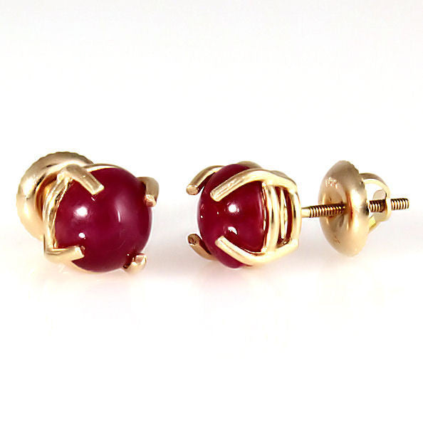 Kanya: 7mm, 3.7ct Genuine Ruby Cab Screw-back Stud Earrings 14K Yellow Gold - Trustmark Jewelers - Earrings - 3