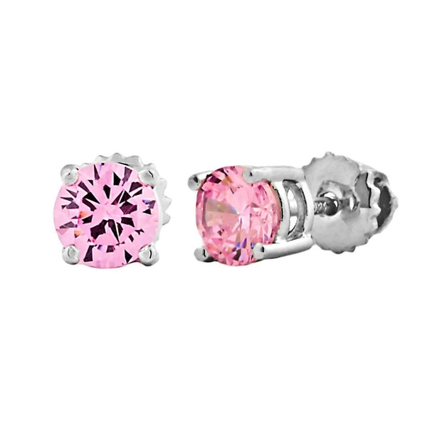 Lauren: 5mm, 1.0ct Pink Ice CZ Screw Back Post Earrings Silver - Trustmark Jewelers - Earrings - 1