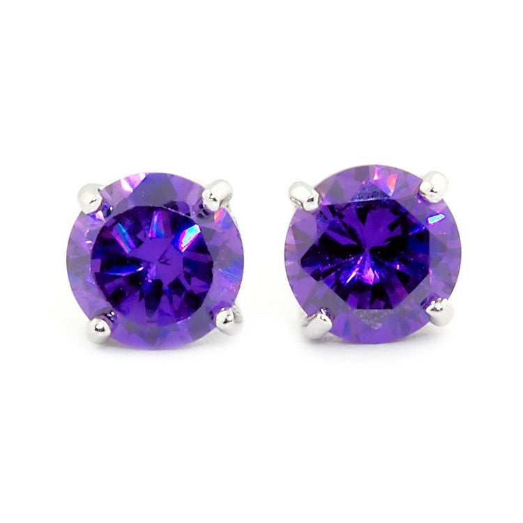 Pisces: 6mm 1.5ct Amethyst Ice CZ Screw Back Earrings 925 Silver - Trustmark Jewelers - Earrings - 2