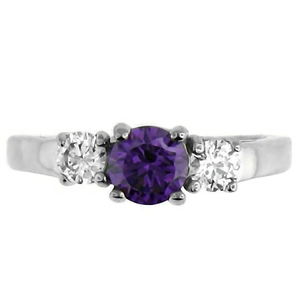 Orlaina: 1.25c 3 Stone Amethyst Ice CZ 316 Steel Engagement Ring - Trustmark Jewelers - Engagement Rings