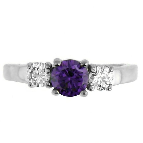 Orlaina: 1.25c 3 Stone Amethyst Ice CZ 316 Steel Engagement Ring - Trustmark Jewelers - Engagement Rings