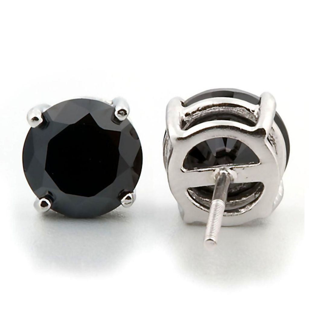 Chris: 8mm, 4.0ct Black Ice Simulated Diamond CZ Screw Back Earrings - Trustmark Jewelers - Earrings - 3