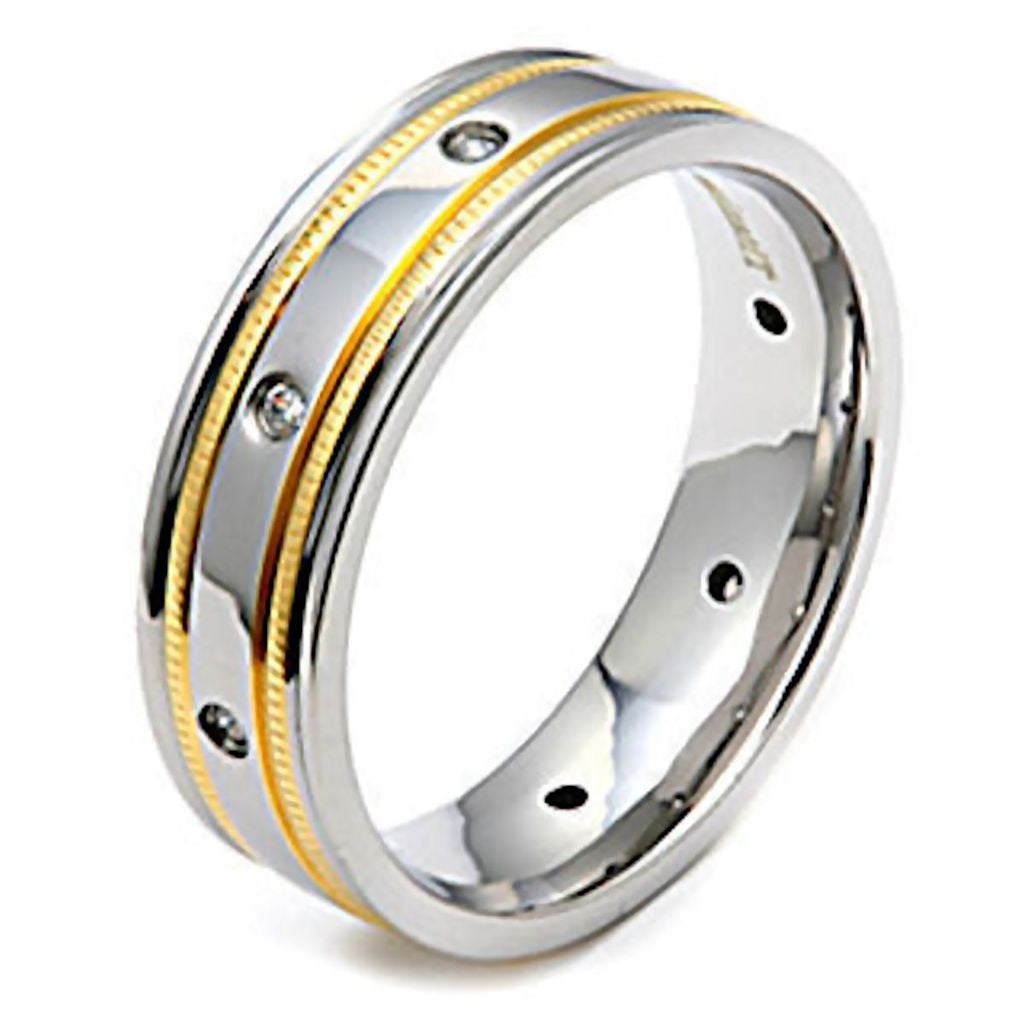 Fletcher: Mens Titanium & Gold Milgrain Simulated Diamond Band Ring - Trustmark Jewelers - Mens Rings - 1