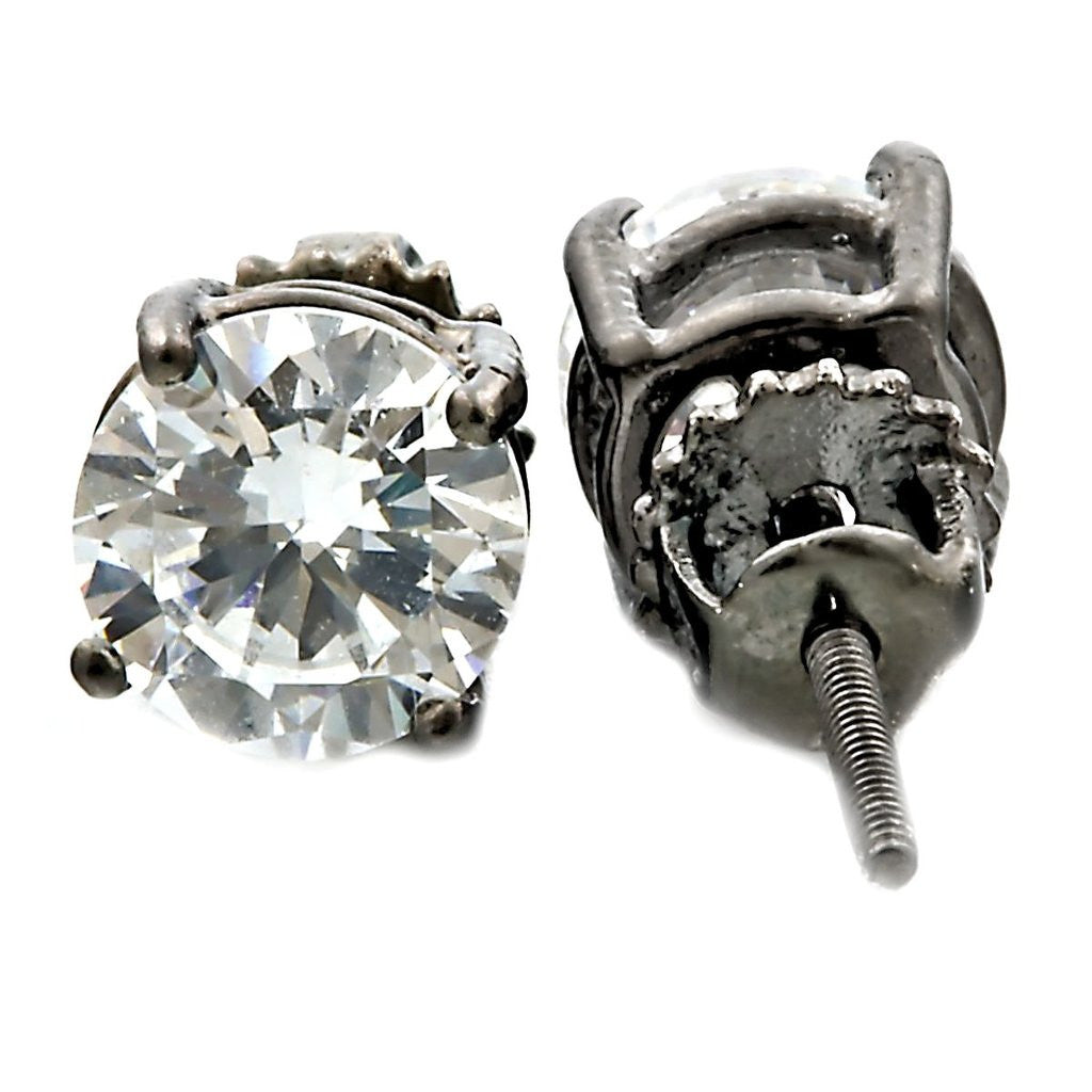 Denny: 6.5mm, 2.0ct IOF CZ Black Rhodium Finish Screw Back Earrings - Trustmark Jewelers - Earrings - 3