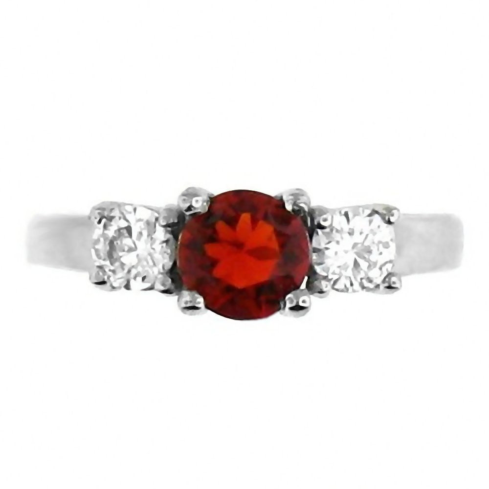 Onella: 1.25c 3 Stone Red Fire Garnet Ice CZ 316 Steel Engagement Ring - Trustmark Jewelers - Engagement Rings