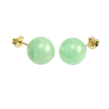Green Jade Aventurine 6mm Ball Stud Post Earrings 14K Yellow Gold - Trustmark Jewelers - Earrings