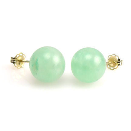 Green Jade Aventurine 8mm Ball Stud Post Earrings 14K Yellow Gold - Trustmark Jewelers - Earrings - 1