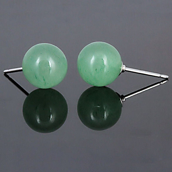 Green Jade Aventurine 6mm Ball Stud Post Earrings 14K White Gold - Trustmark Jewelers - Earrings