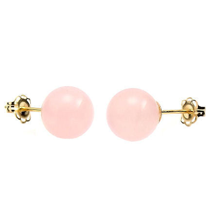 8mm Rose Quartz Ball Stud Earrings 14K Yellow Gold - Trustmark Jewelers - Earrings - 1