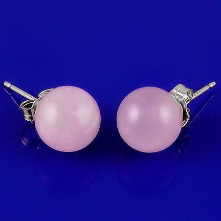 12mm Rose Quartz Ball Stud Earrings 14K White - Trustmark Jewelers - Earrings