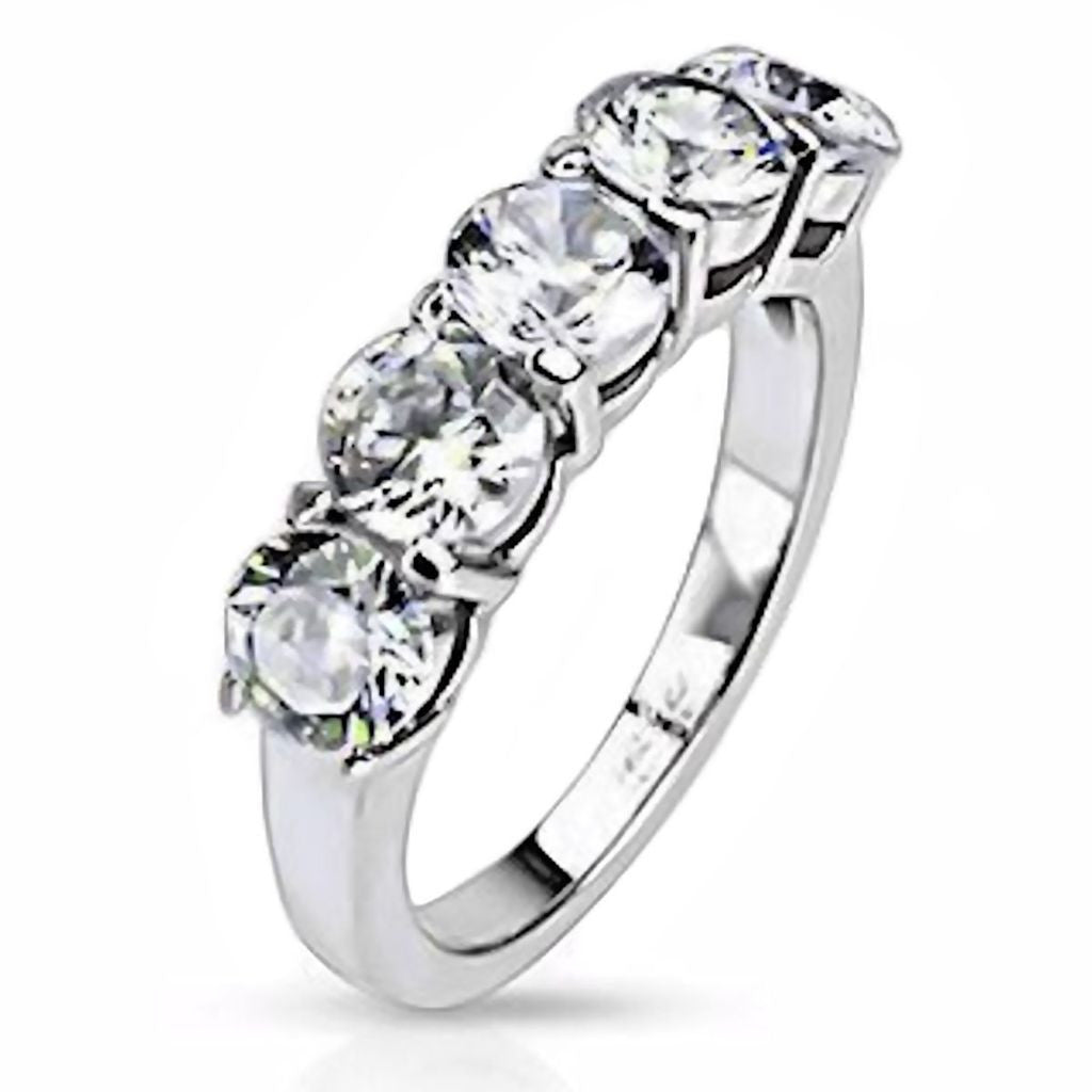 Sterrin 2.5c 5 Stone Russian Ice CZ 316 Steel Wedding Anniversary Ring - Trustmark Jewelers - Wedding Bands