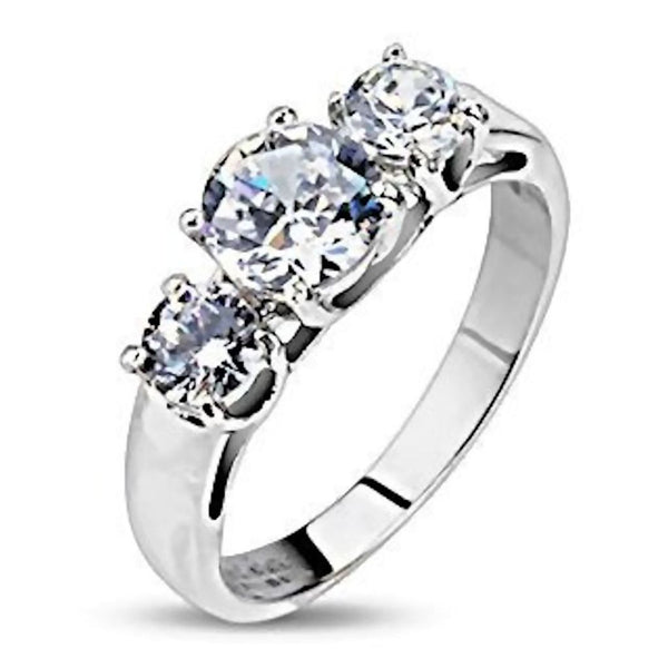 Onieda: 1.25c 3 Stone Russian Ice on Fire CZ 316 Steel Engagement Ring - Trustmark Jewelers - Engagement Rings